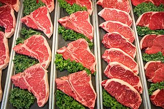 Meatcase close up of beef cuts